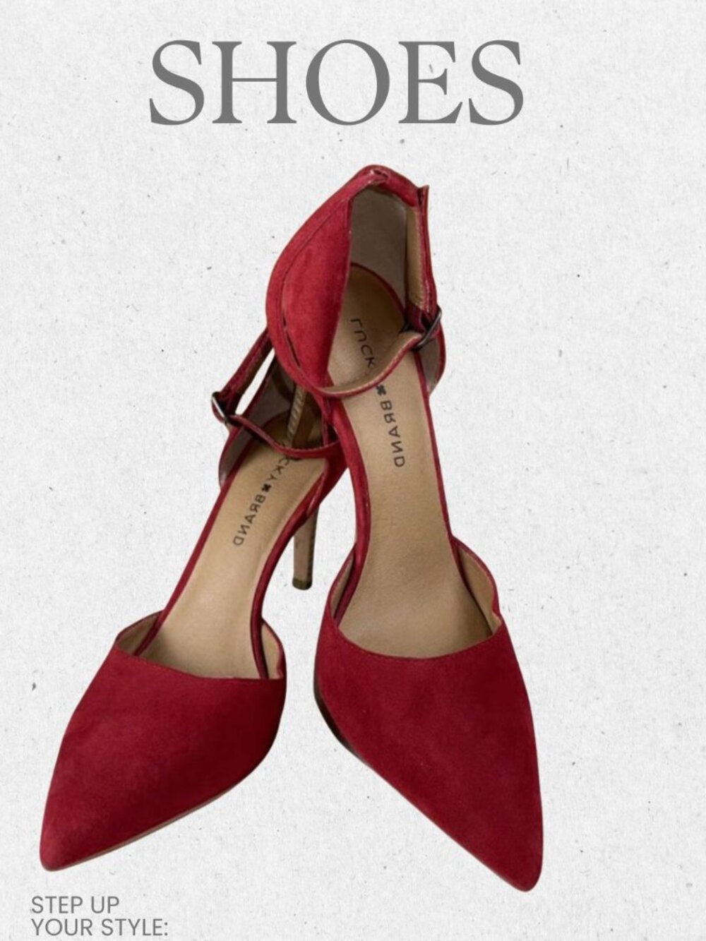 Red Suede Lucky Brand Pumps Heels Ankle Strap Women's Size 6.5